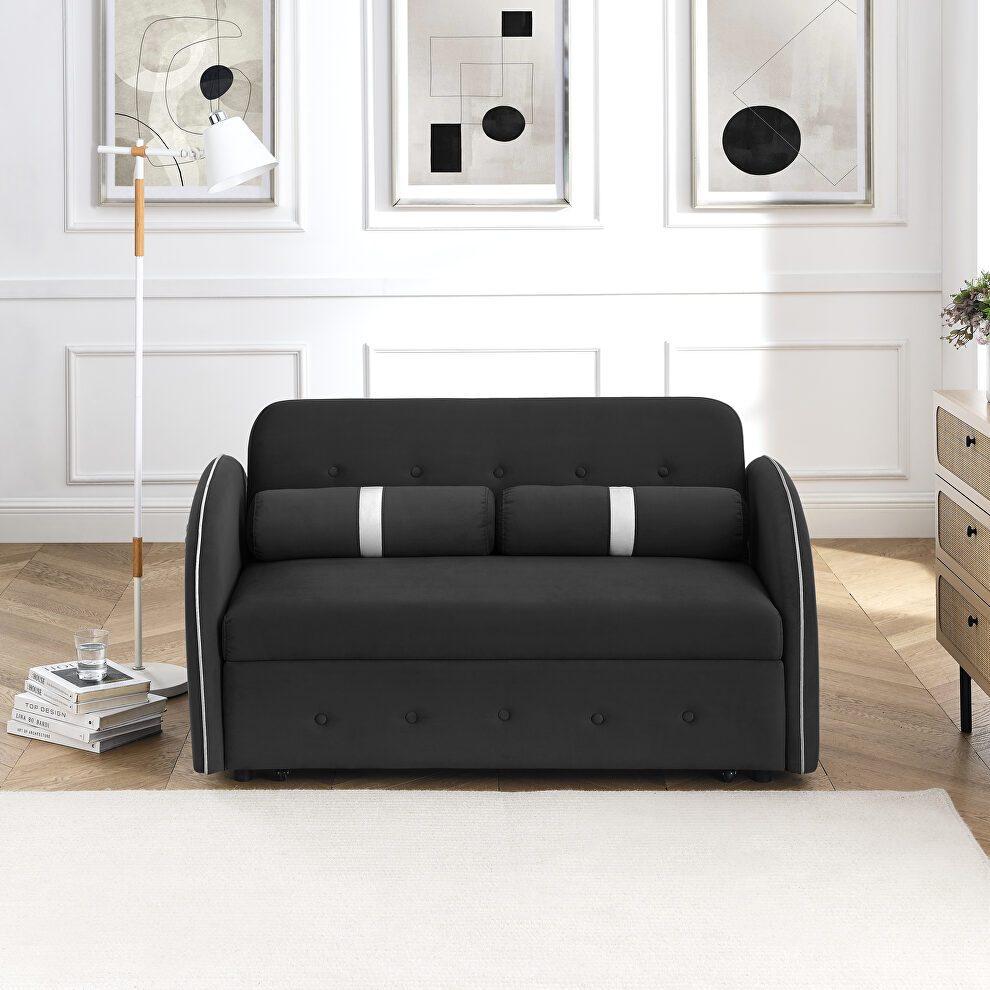 Black velvet pull out sleep loveseats sofa with side pockets by La Spezia