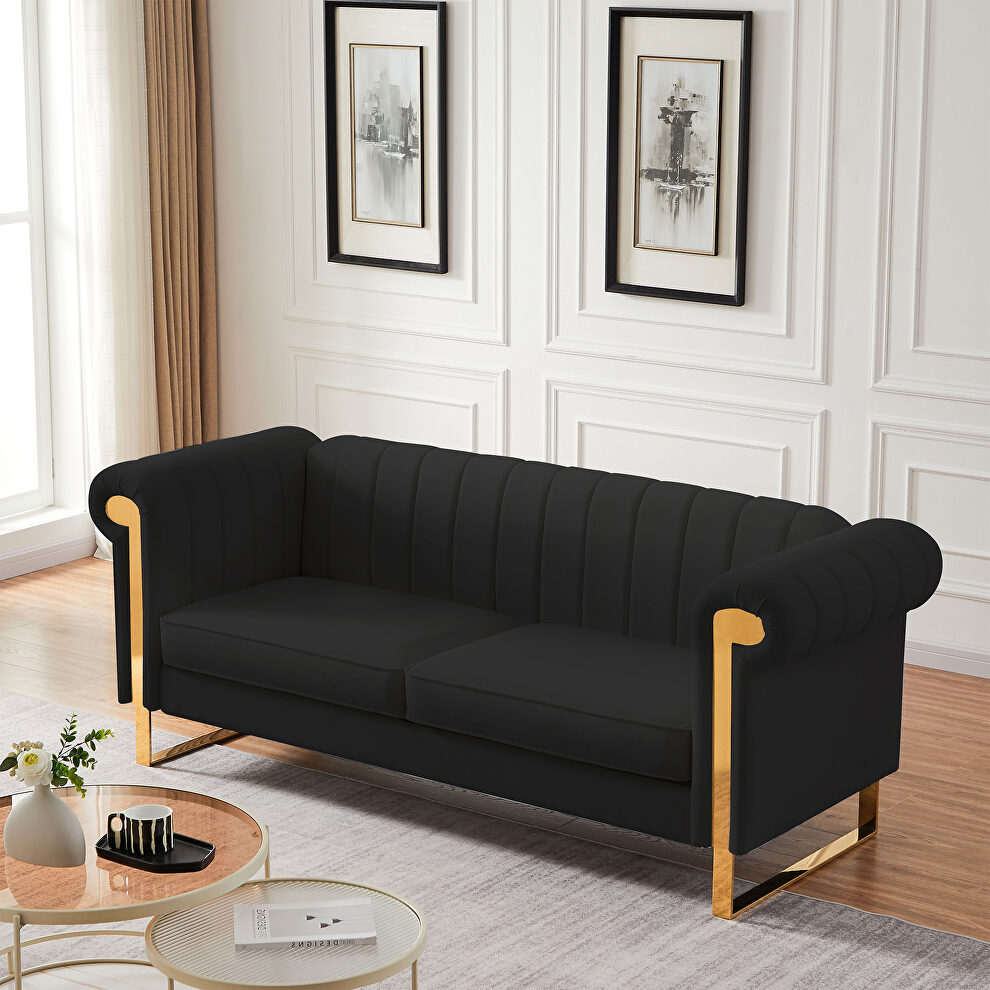 Black velvet sofa with gold stainless steel arm and legs by La Spezia