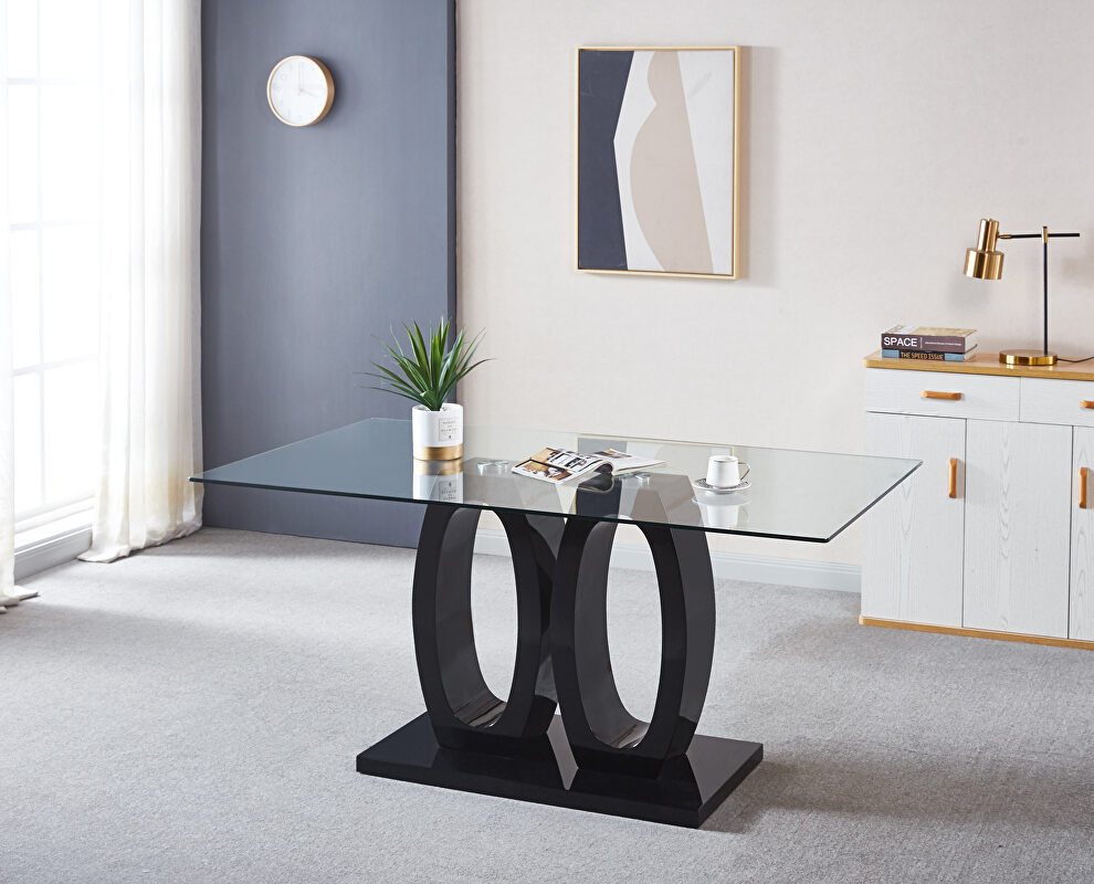 Modern design wood dining table with black finish and clear glass top for 6 people by La Spezia