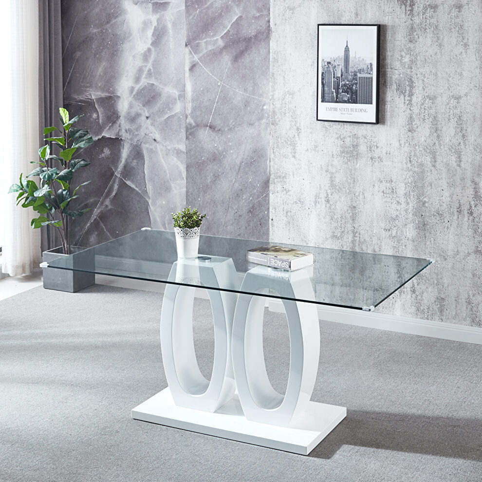 Modern design wood dining table with white finish and clear glass top for 6 people by La Spezia