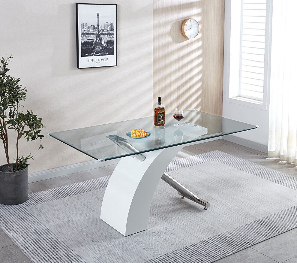 Rectangular glass top modern design dining table in white by La Spezia