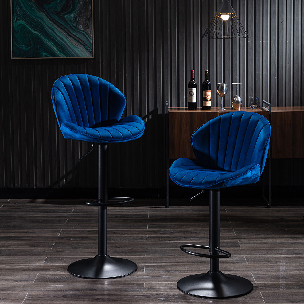 Bar stools set of 2 adjustable barstools with back and footrest in blue by La Spezia