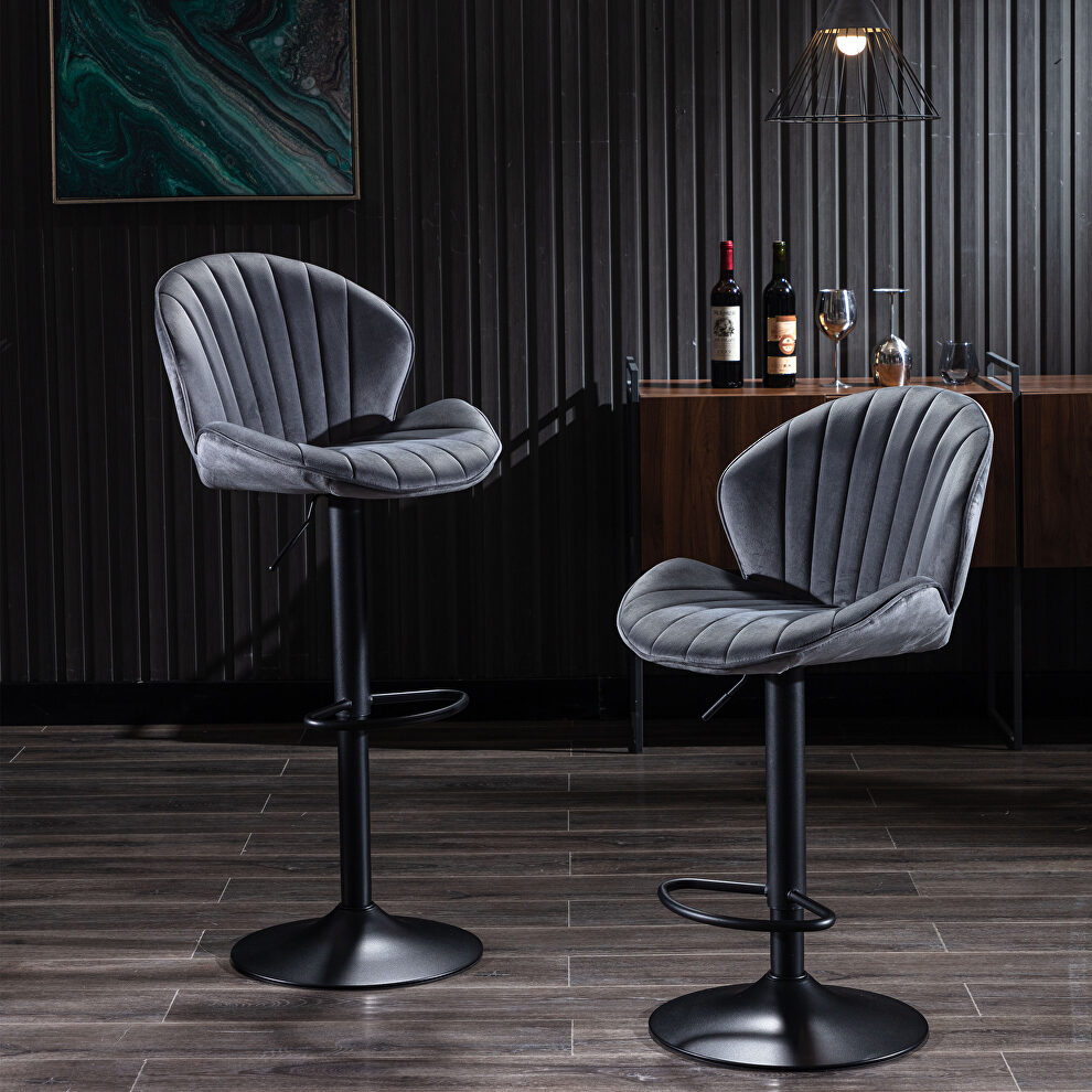 Bar stools set of 2 adjustable barstools with back and footrest in gray by La Spezia