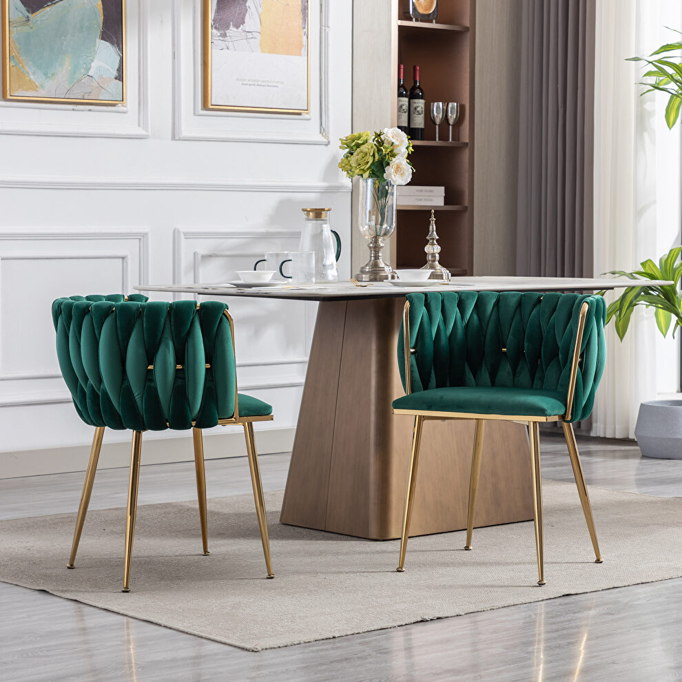 Green thickened fabric dining chairs with wood legs/ set of 2 by La Spezia