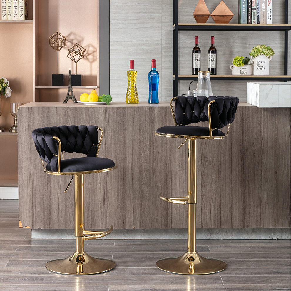 Black velvet swivel bar stools with golden leg set of 2 by La Spezia