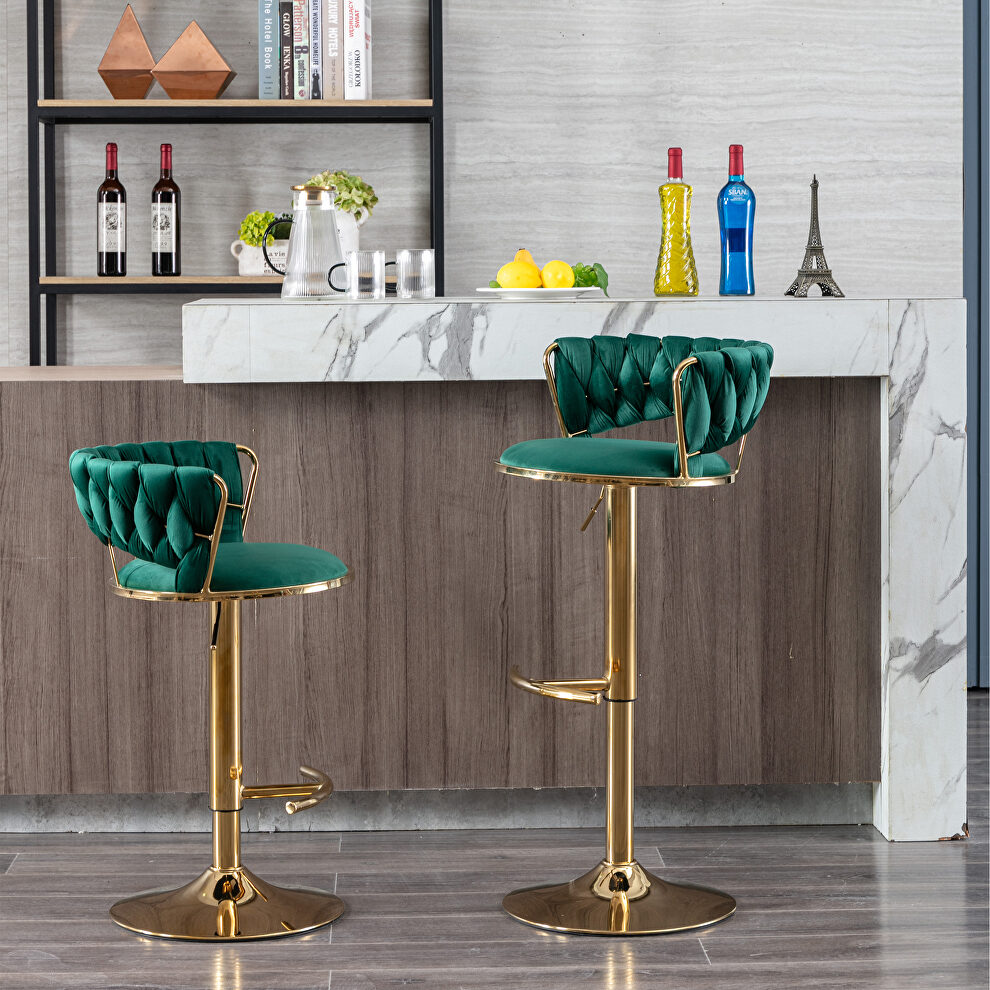 Green velvet swivel bar stools with golden leg set of 2 by La Spezia