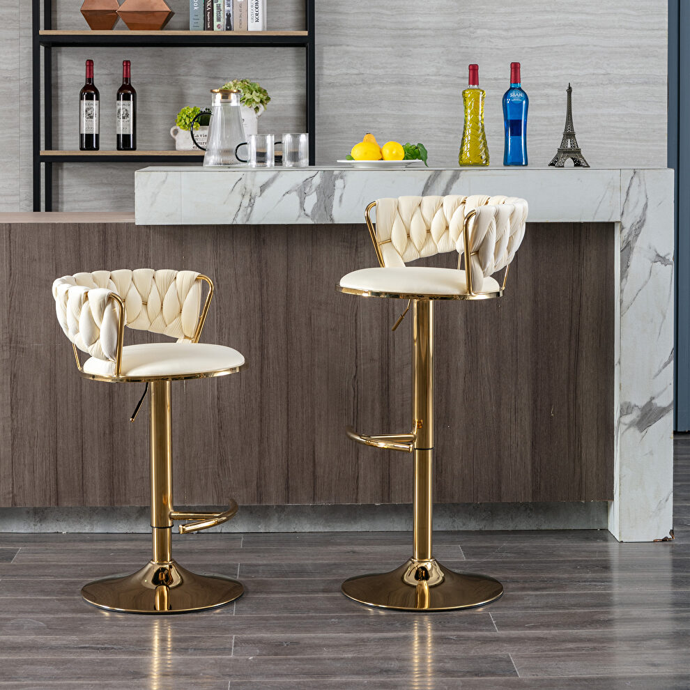 Cream velvet swivel bar stools with golden leg set of 2 by La Spezia