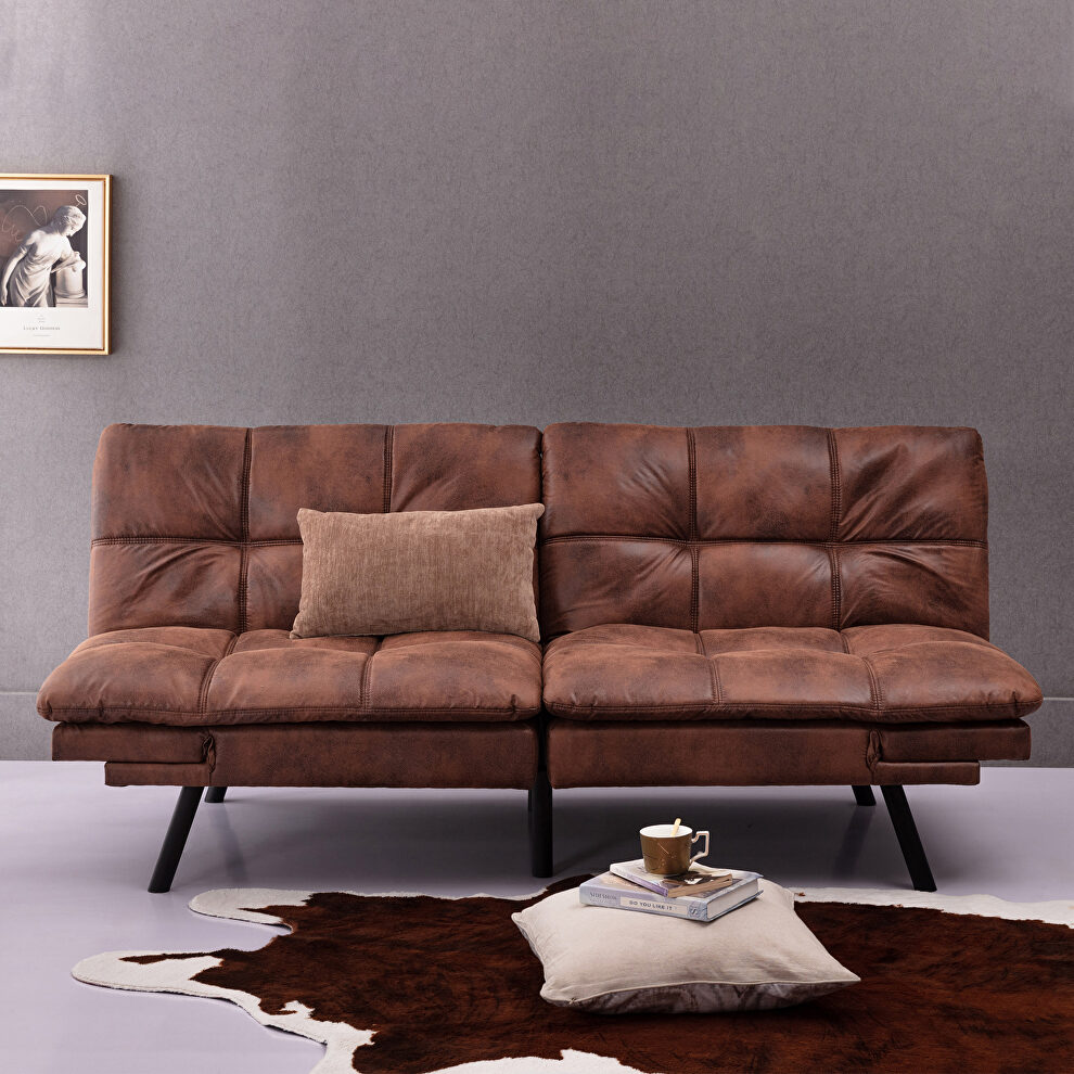Brown pu convertible memory foam modern folding sleeper sofa by La Spezia