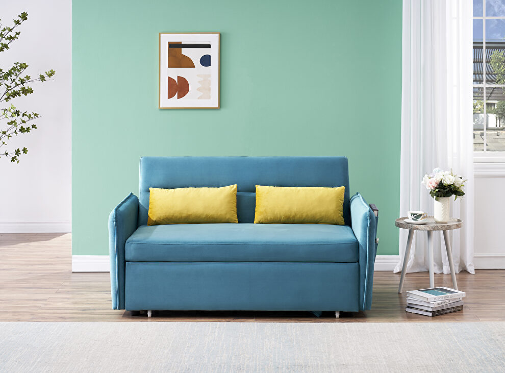 Teal velvet fabric upholstery sofa pull out bed by La Spezia