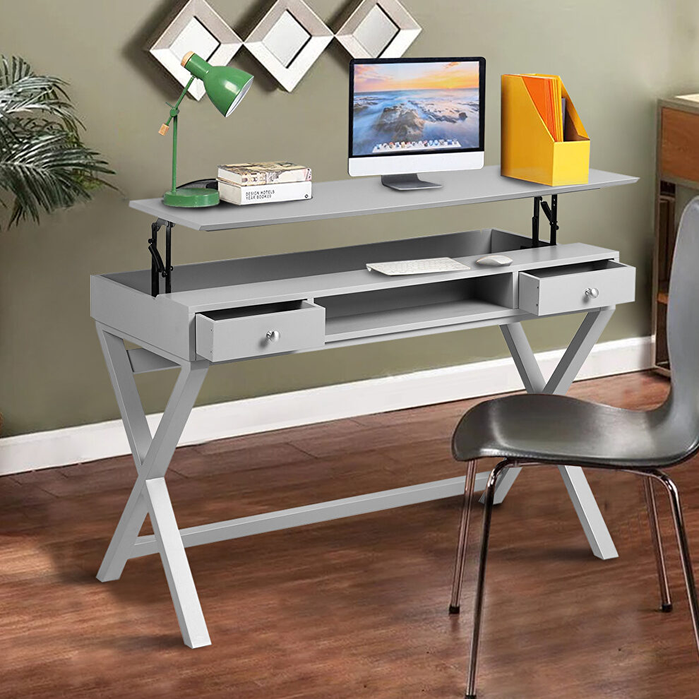 Computer desk with lift table top in gray by La Spezia
