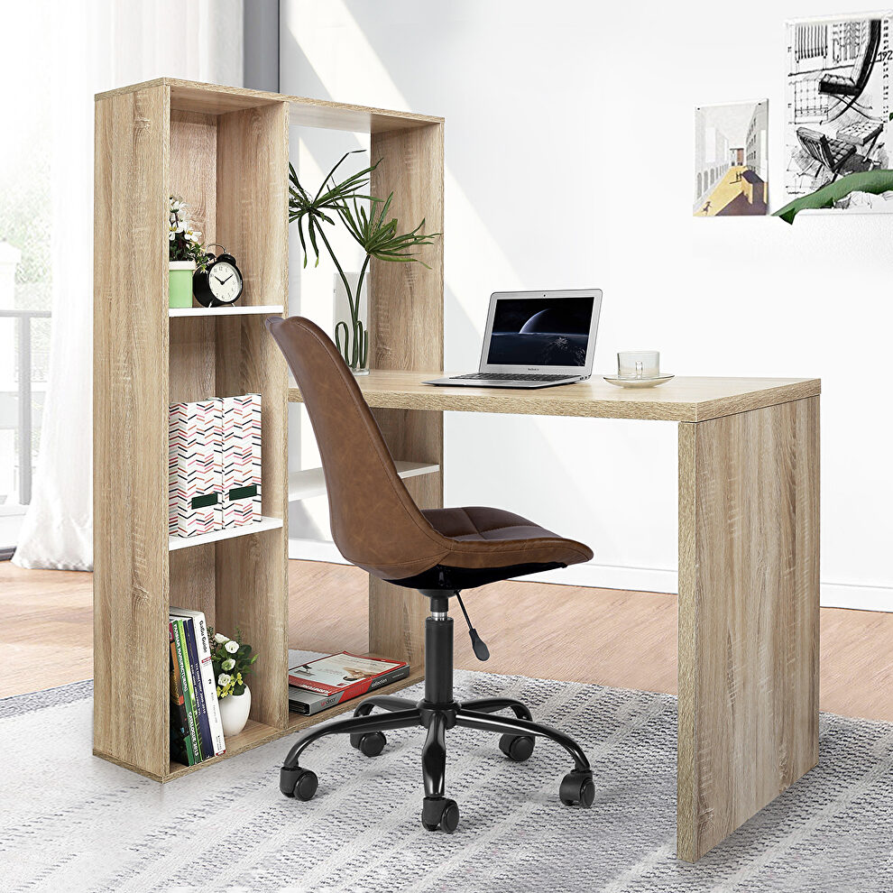 2 in 1 computer desk l-shape desktop with shelves in oak by La Spezia