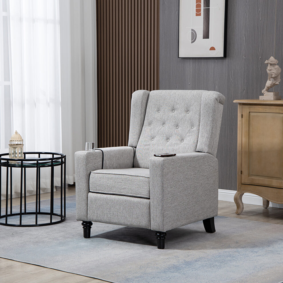 Light fabric arm pushing recliner chair with modern button tufted by La Spezia