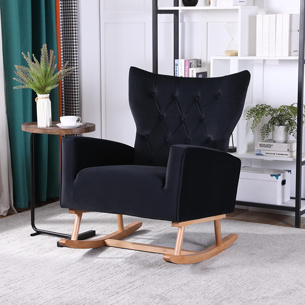 Black velvet fabric high back rocking chair by La Spezia