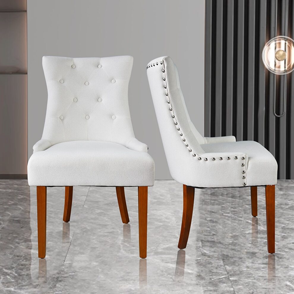 Cream white fabric mordern dining chairs 2pcs set by La Spezia