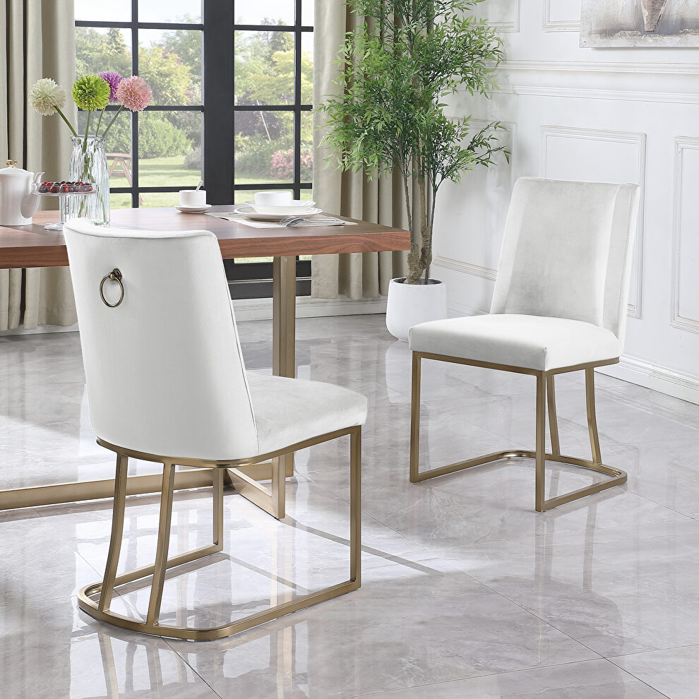 White velvet upolstered dining chair with gold metal legs set of 2 by La Spezia
