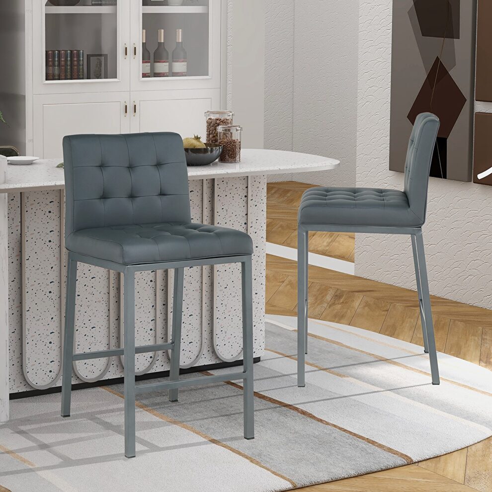 Gray pu leather modern design high counter stool set of 2 by La Spezia