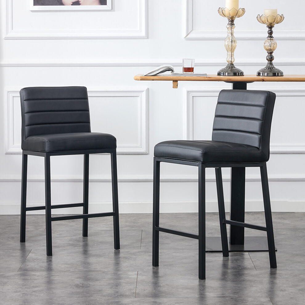 Black pu leather modern design high counter stool set of 2 by La Spezia