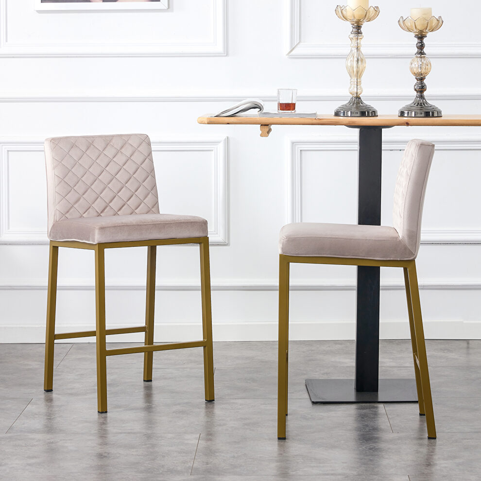 Modern design high counter stool with metal legs set of 2 in beige/ brown by La Spezia