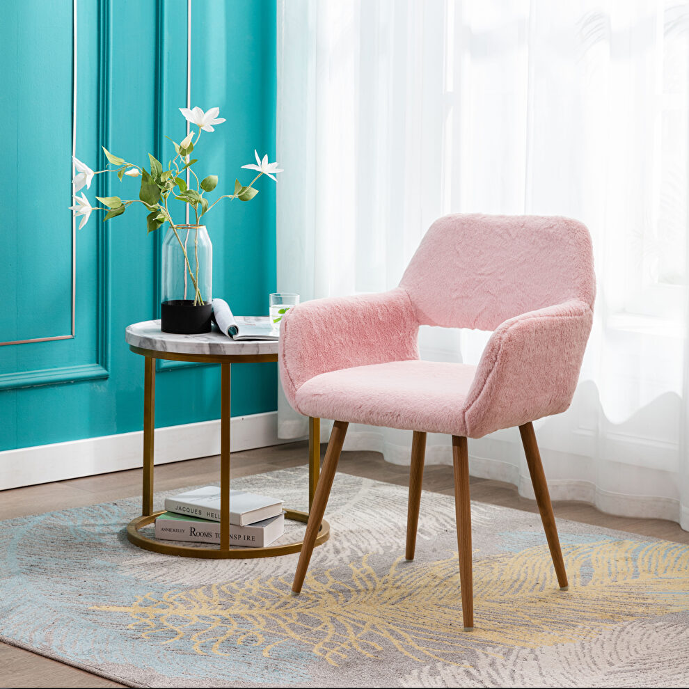 Pink faux fur dining chair with solid painting steel leg by La Spezia