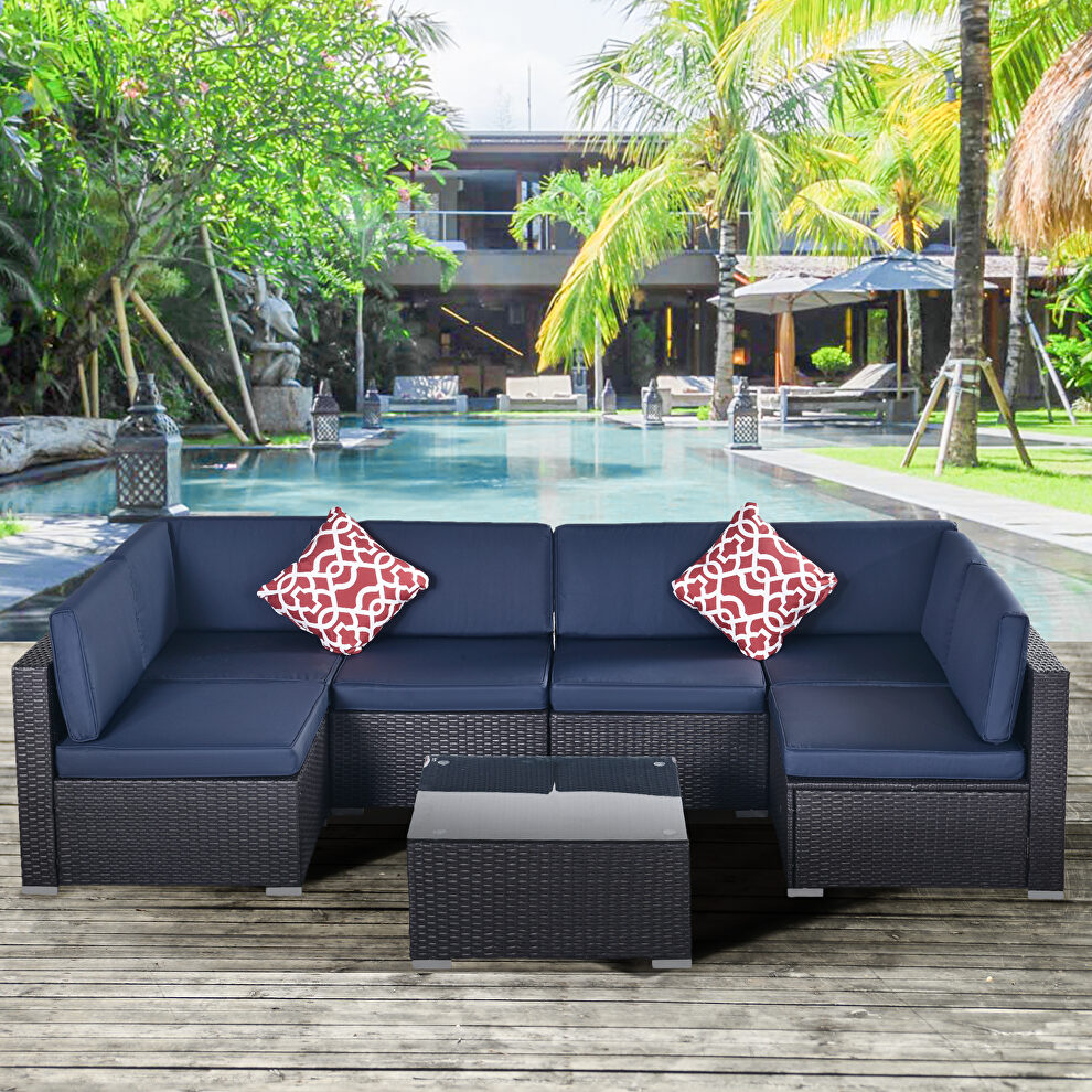 7-piece pe rattan wicker sectional cushioned sofa set and coffee table by La Spezia