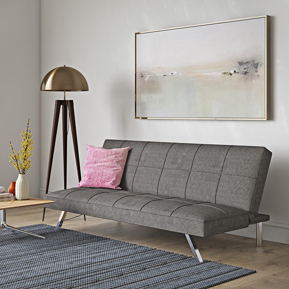 Metal frame and stainless leg futon gray linen sofa bed by La Spezia
