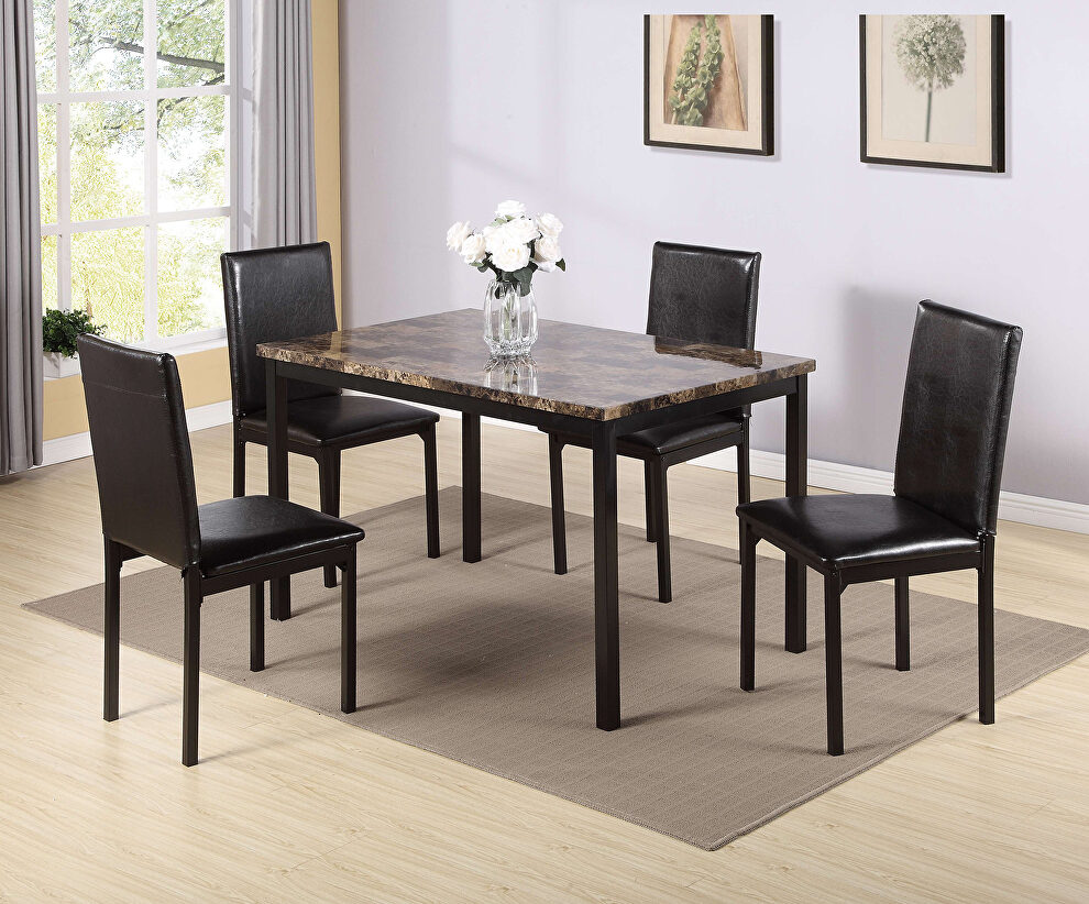 5 piece metal dinette set with faux marble top table and black finish 4 chairs by La Spezia