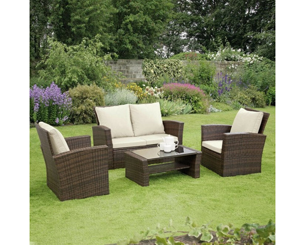 4 piece outdoor patio furniture sets, wicker conversation sets by La Spezia