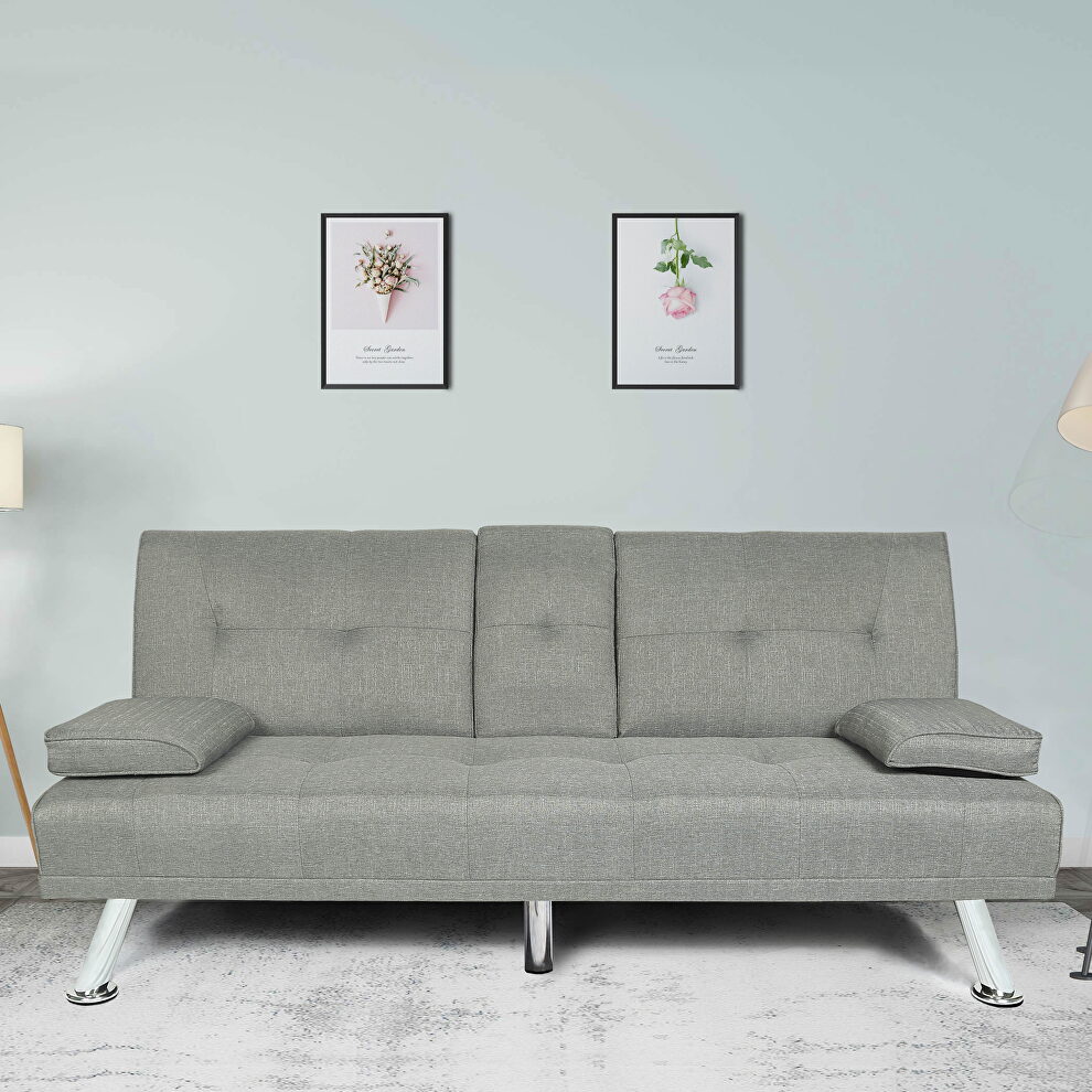 Futon sofa bed sleeper light gray fabric by La Spezia