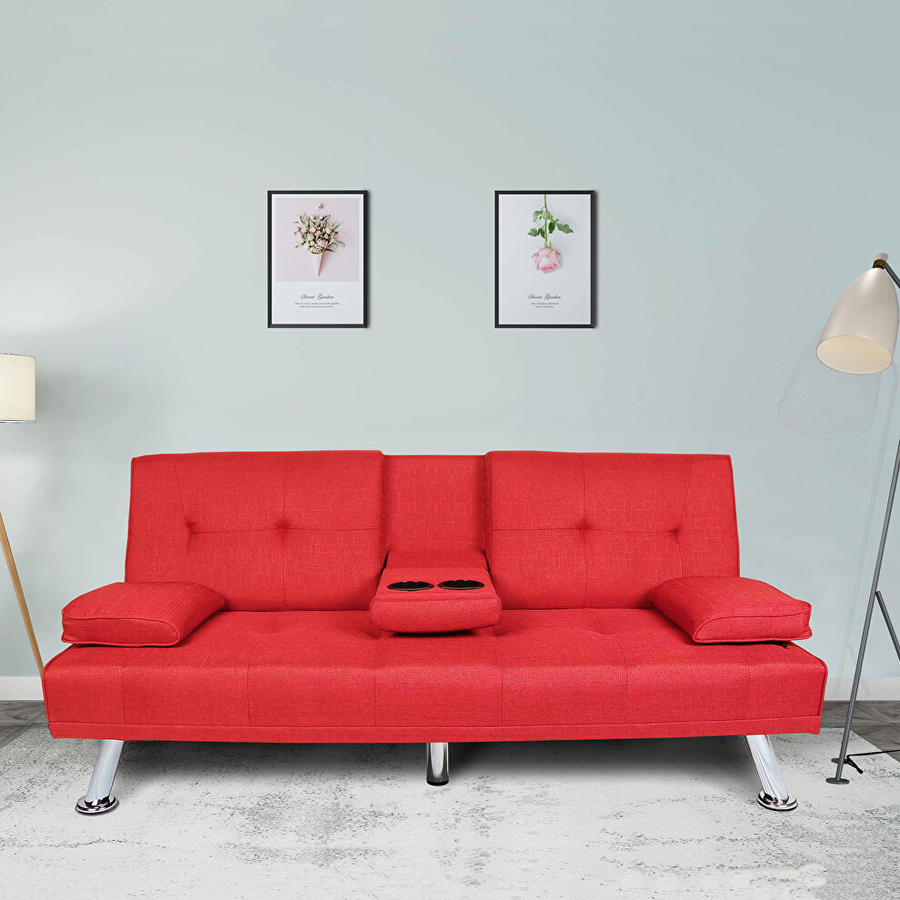 Futon sofa bed sleeper red fabric by La Spezia