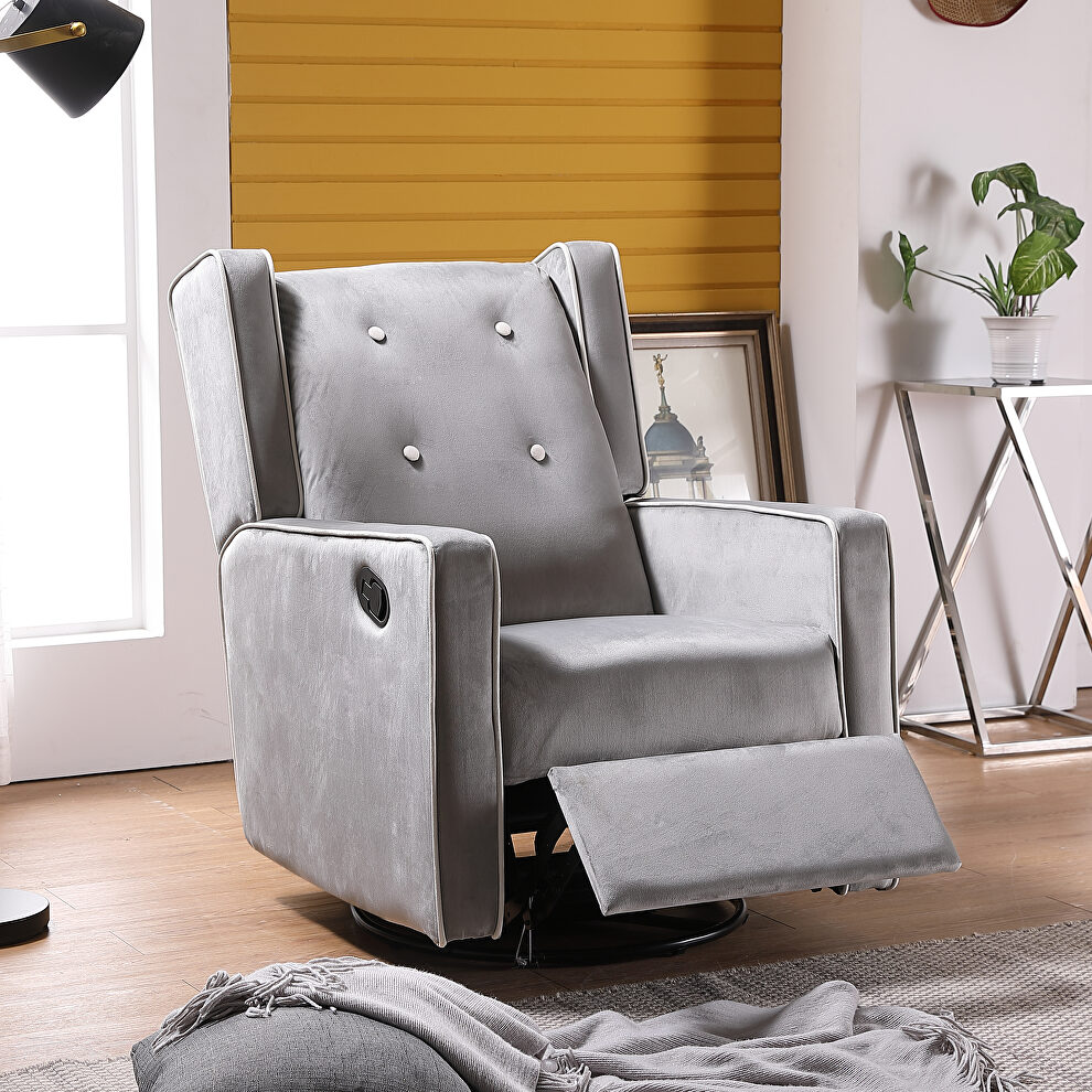 Relax lounge maunal swivel glider recliner light gray velvet by La Spezia