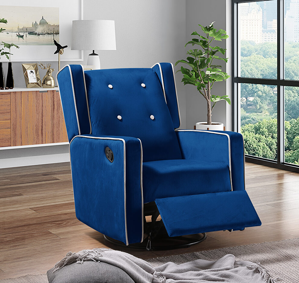 Relax lounge maunal swivel glider recliner blue velvet by La Spezia