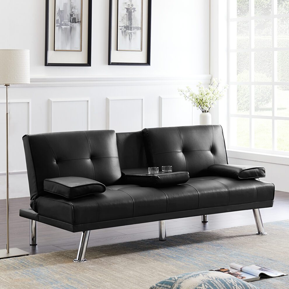 Futon sofa bed sleeper black pu by La Spezia