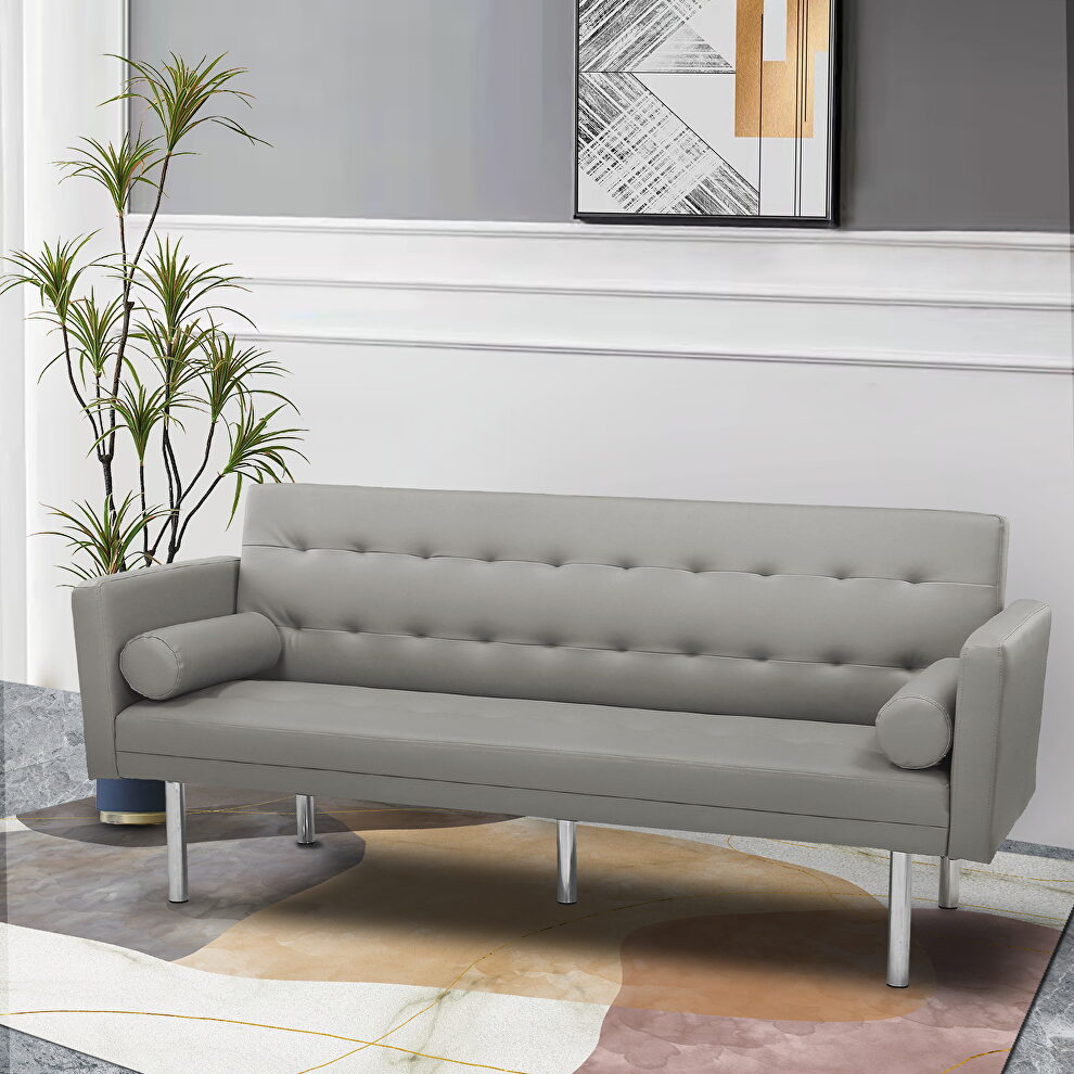 Gray pu leather square arm sleeper sofa by La Spezia