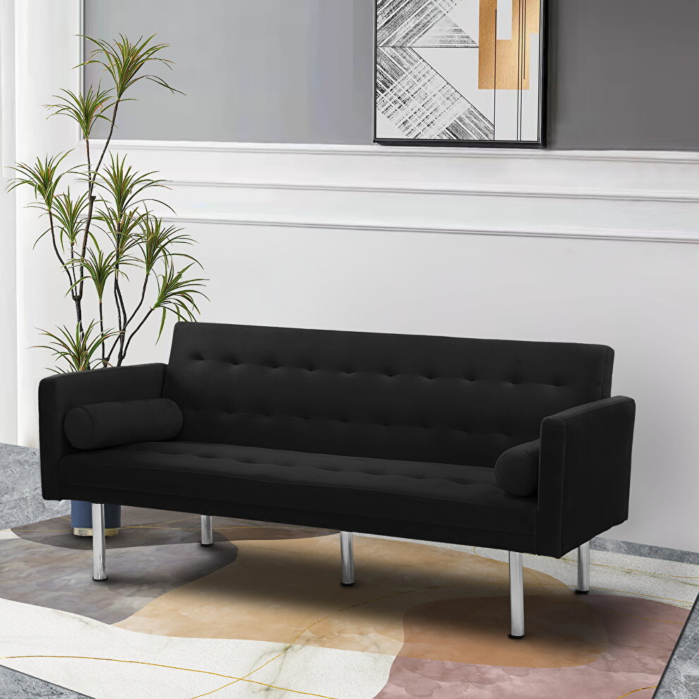 Black velvet fabric square arm sleeper sofa by La Spezia