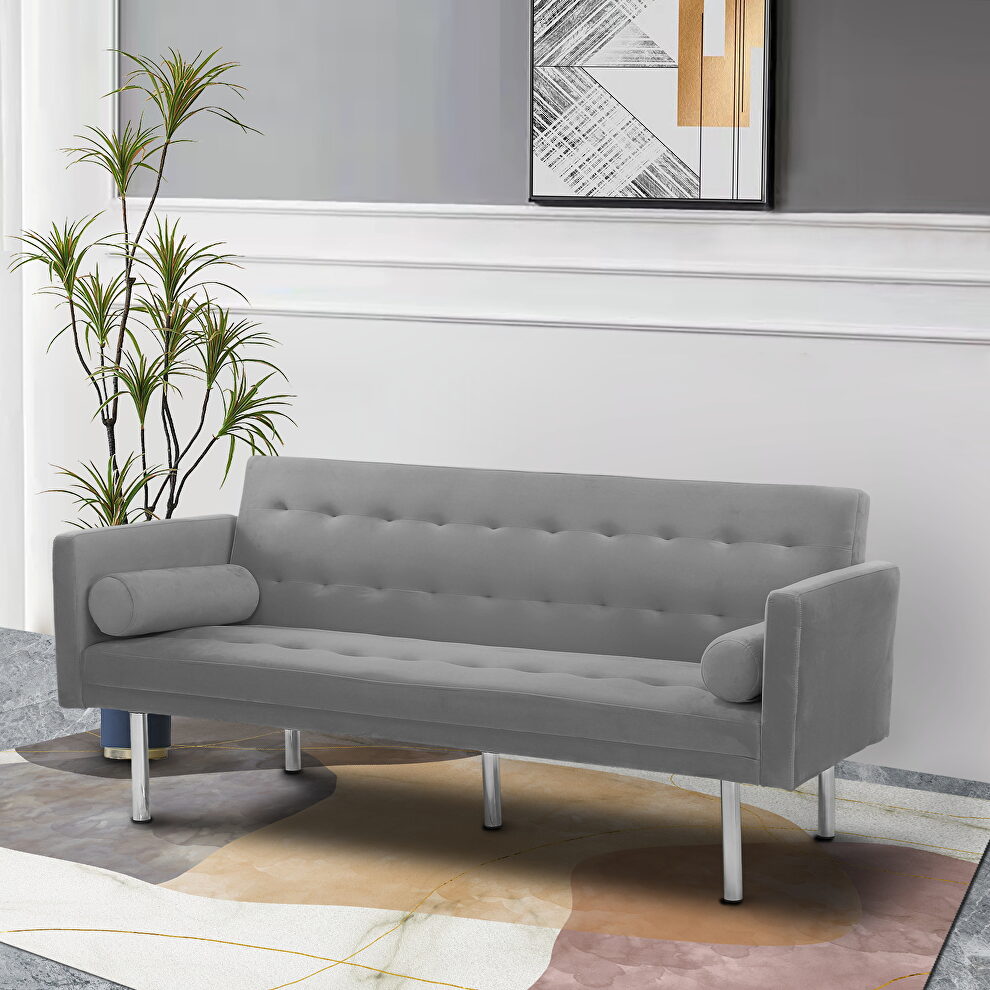 Gray velvet fabric square arm sleeper sofa by La Spezia
