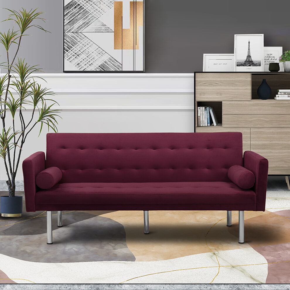 Red velvet fabric square arm sleeper sofa by La Spezia