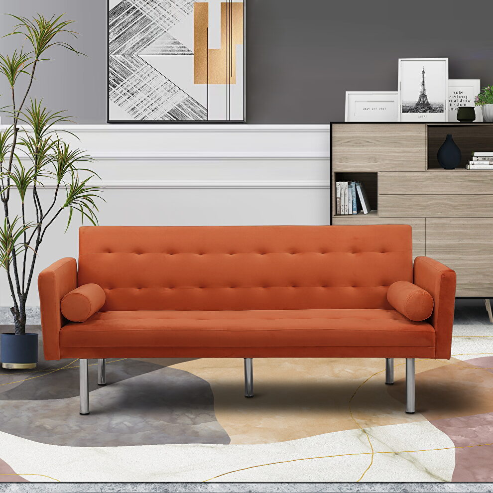 Orange velvet fabric square arm sleeper sofa by La Spezia