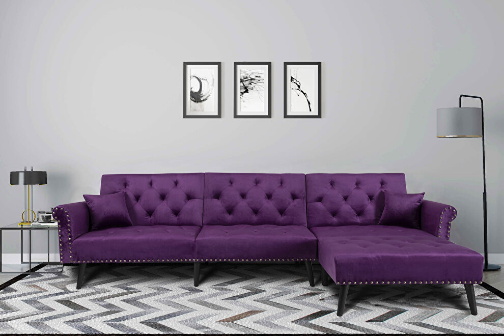 Convertible sofa bed sleeper purple velvet by La Spezia