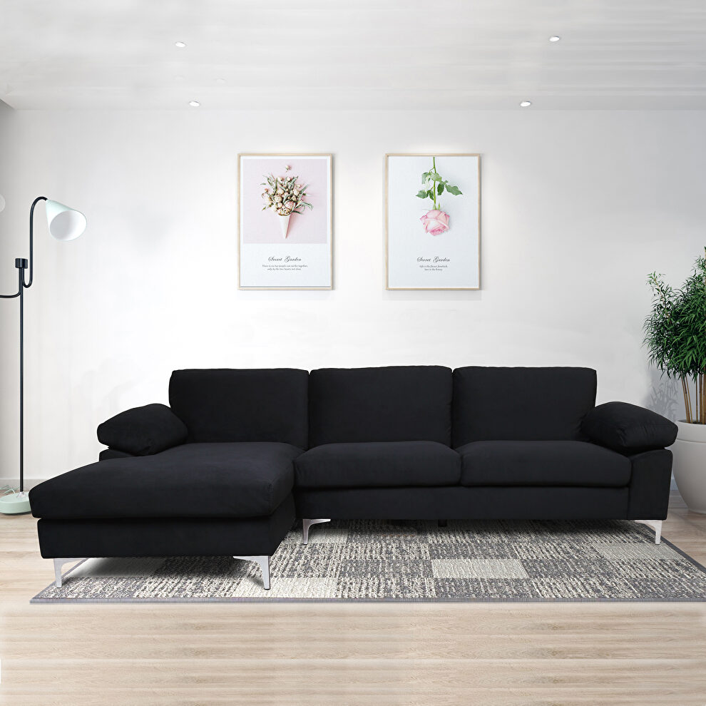 Sectional sofa black velvet left hand facing by La Spezia