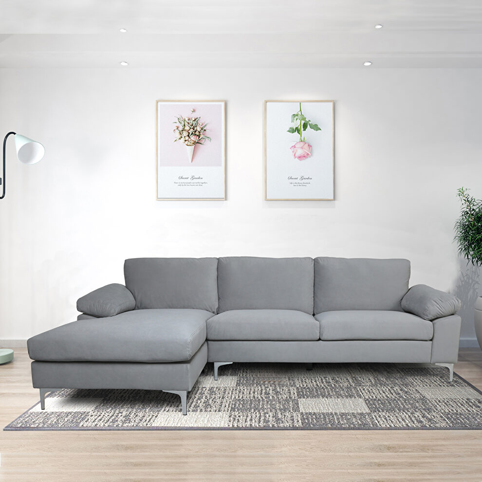 Sectional sofa light gray velvet left hand facing by La Spezia