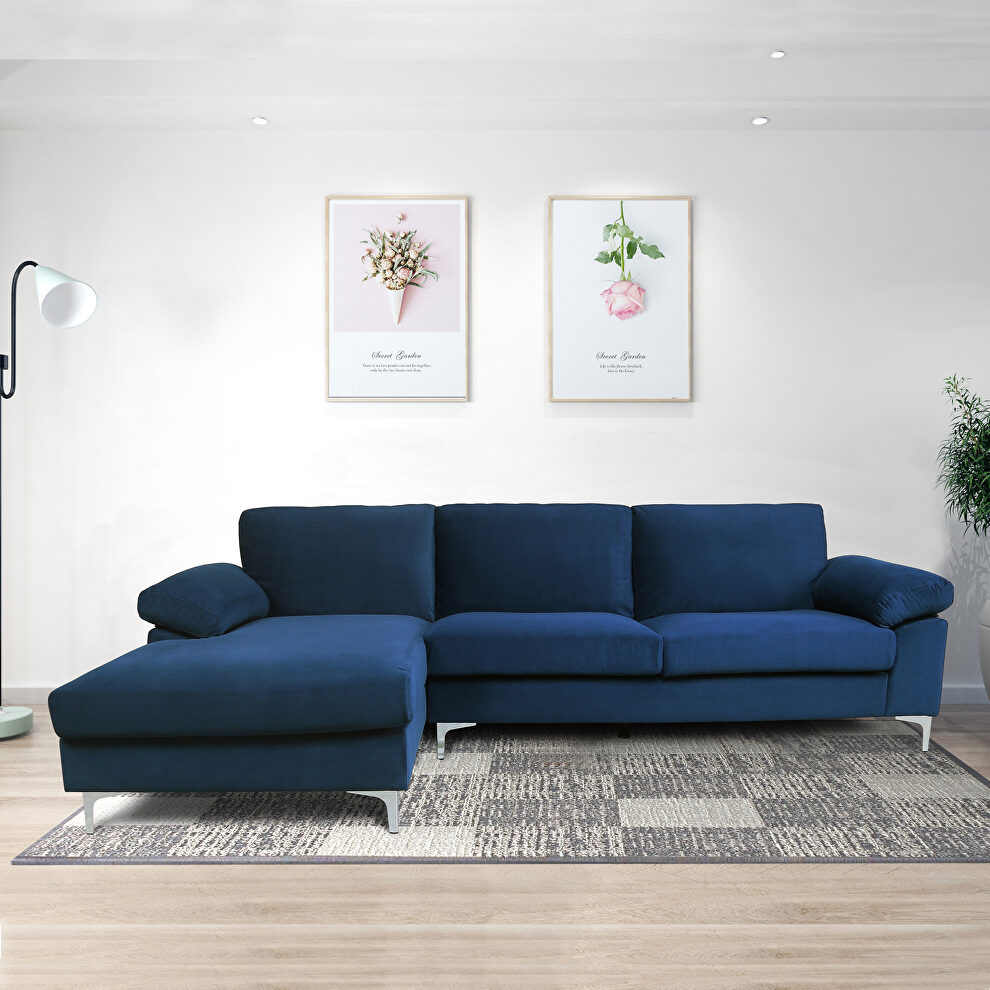Sectional sofa navy blue velvet left hand facing by La Spezia