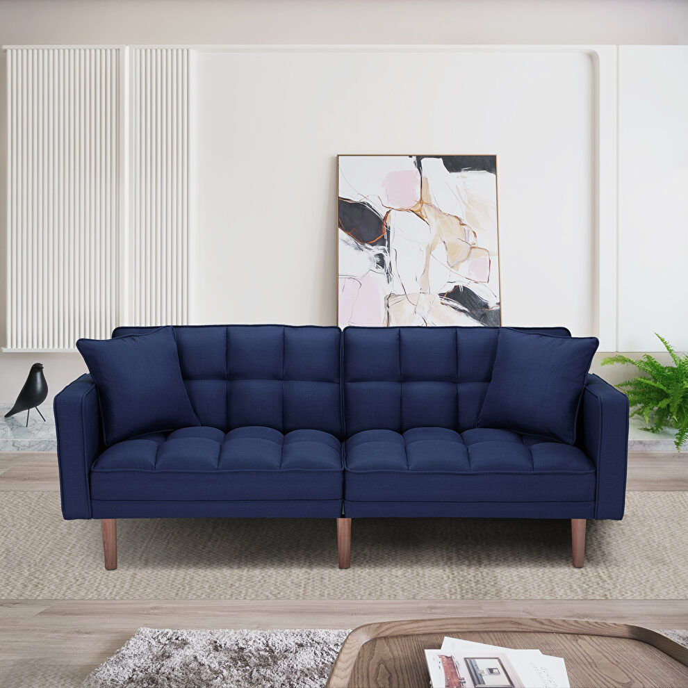 Futon sleeper sofa with 2 pillows navy blue fabric by La Spezia