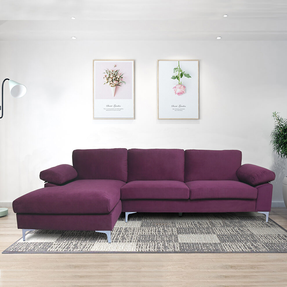 Sectional sofa purple velvet left hand facing by La Spezia