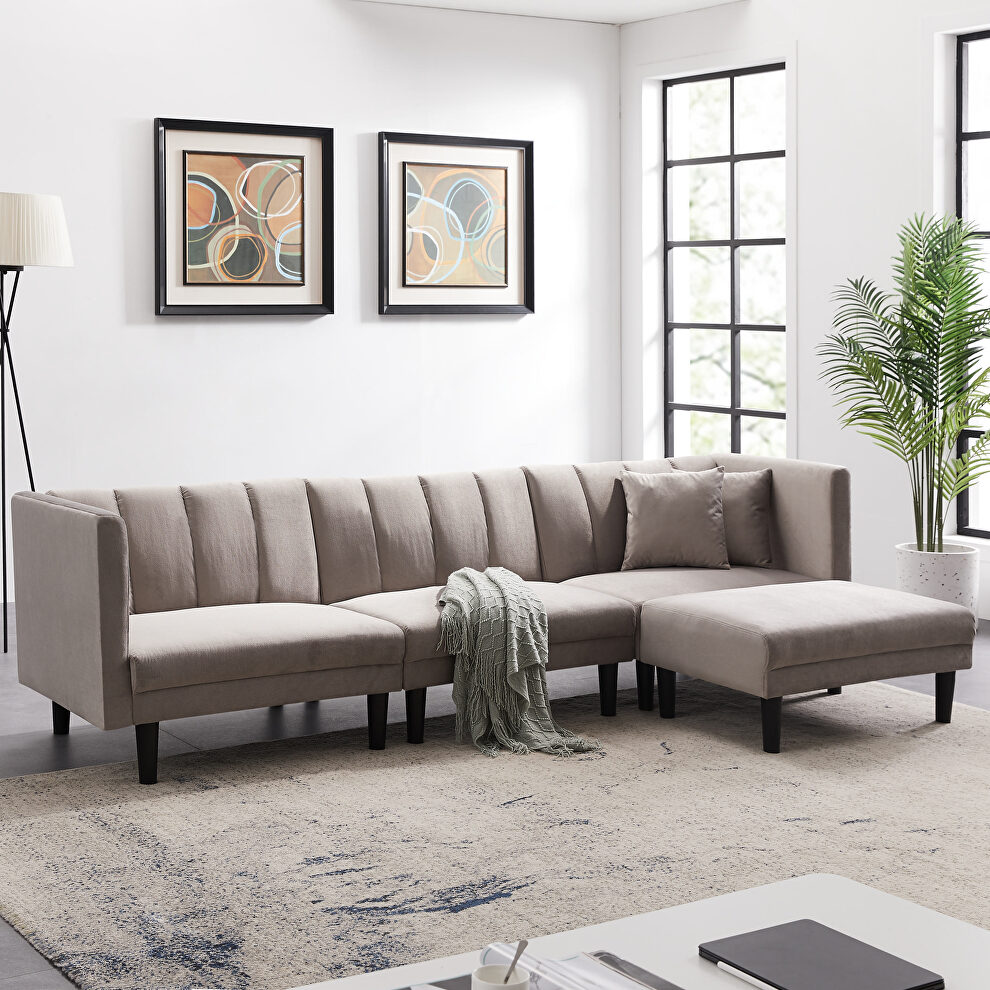 Light gray velvet reversible sectional sofa sleeper with 2 pillows by La Spezia