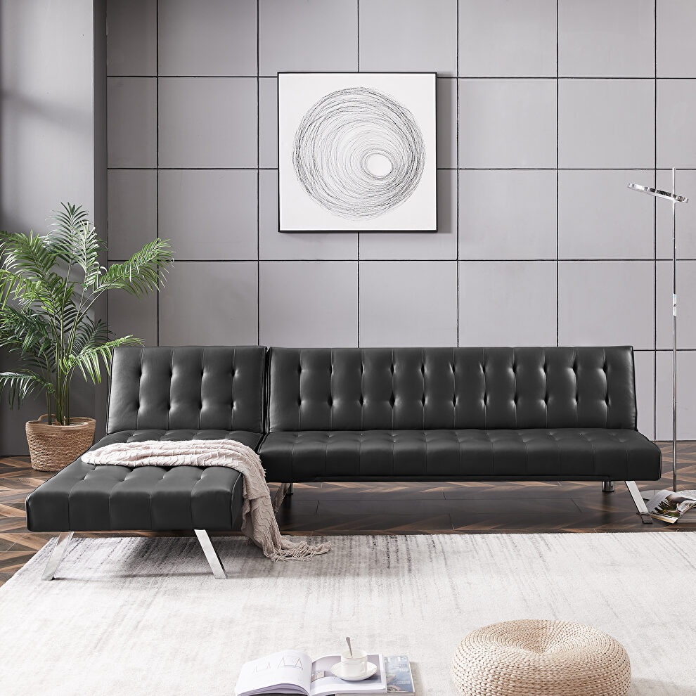 Reversible sectional sofa sleeper black pu with metal legs by La Spezia