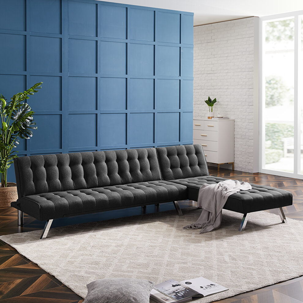 Reversible sectional sofa sleeper black fabric by La Spezia