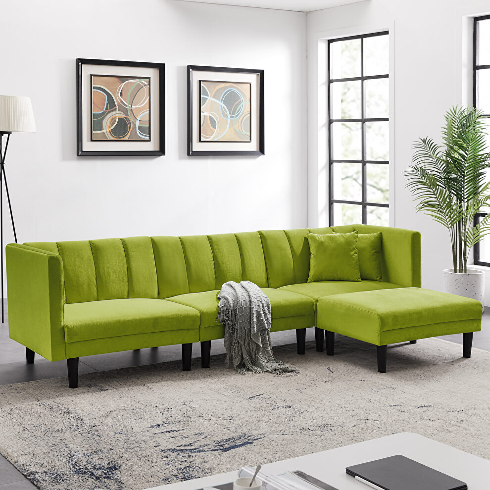 Reversible sectional sofa sleeper with 2 pillows light green velvet by La Spezia