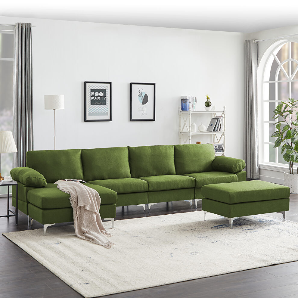 Green linen fabric sectional sofa by La Spezia