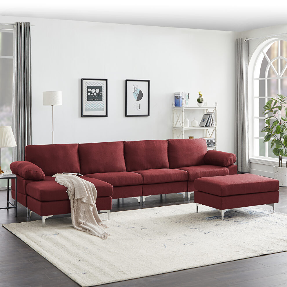 Red linen fabric sectional sofa by La Spezia