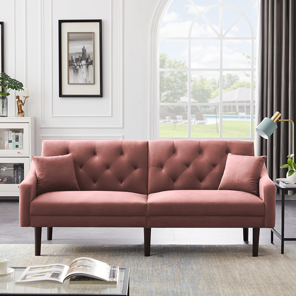 Futon sofa sleeper pink velvet with 2 pillows by La Spezia